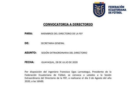 El documento donde citan a todos los miembros de la FEF vía zoom al sesión extraordinario.