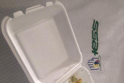 Una fotografía de la bandeja en la que el periodista recibe el alimento.