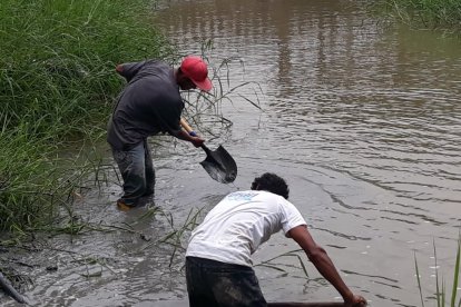 Durante la minga retiraron lodo y otros sedimentos.