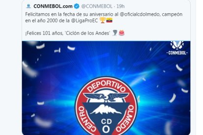 La Conmebol envió la felicitación al Olmedo