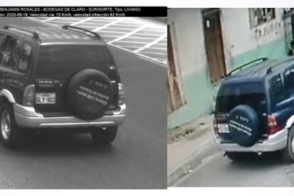 Imágenes del auto captadas por cámaras de video vigilancia en el sector del asesinato.