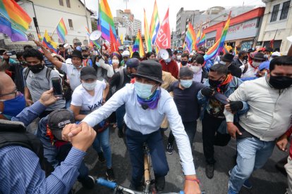 El candidato Yaku Pérez encabezó la concentración en la capital.
