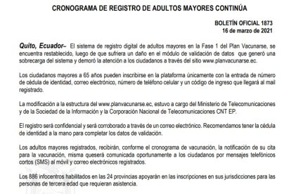 Comunicado de la Secretaría General de Comunicación de la Presidencia.