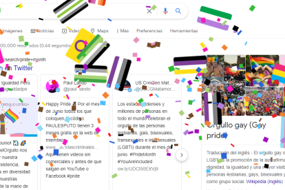 Stickers animados aparecen en la pantalla cuando se busca 'pride month' en Google.