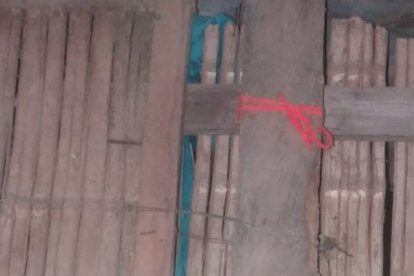 Con cordones y alambres sujetaron los palos y cañas de la vivienda.