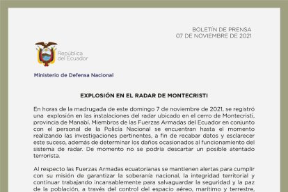 Comunicado emitido por el ministerio de defensa del Ecuado