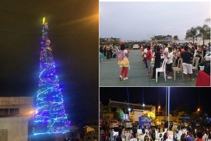 Colage de imágenes de l que fue el encendido del árbol navideño.