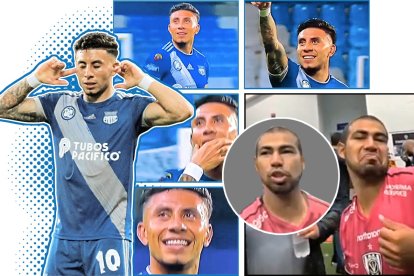 Momento en el que Junior Sornoza hizo la celebración que Joao Rojas le dedicó a Sebastián Rodríguez.