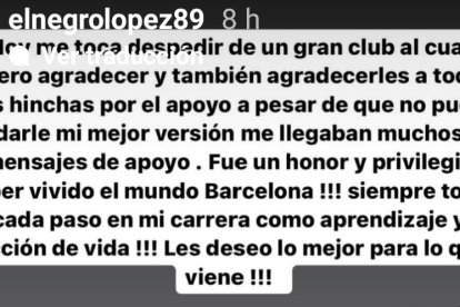 Sergio López utilizó sus redes sociales para despedirse de Barcelona.
