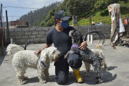 Un morador que pudo salvar a sus mascotas no se despega de ellas.