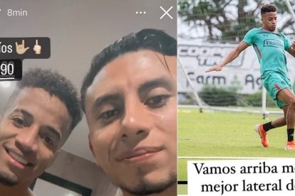 Joao Rojas (i) y Mario Pineida (d) le extendieron muestras de afecto y respaldo a Byron Castillo.