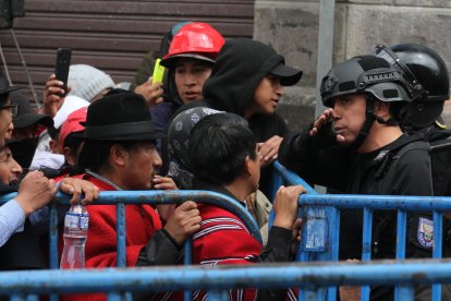 Leonidas Iza lideró una marcha que se dirigía el Centro Histórico.