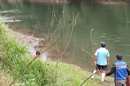 Dentro del agua y en las orillas del río, agentes policiales  buscaron a la niña.