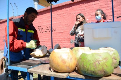 Franklin alquila un carrito para seguir vendiendo sus cocos.