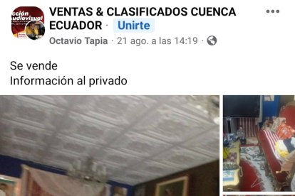 La venta de los  bienes fue  publicada el  21 de agosto en Internet y con el perfil de Octavio Tapia.