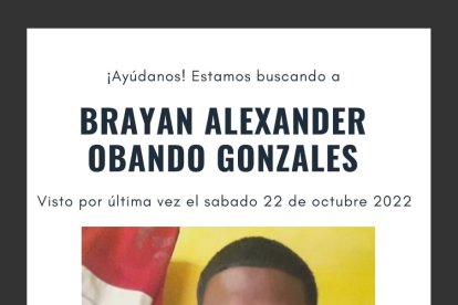 Desde el 22 de octubre de 2022 estaba desaparecido Bryan Obando González.