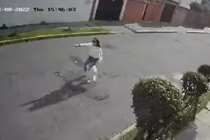 La joven pide ayuda a sus vecinos para agarrar al choro.