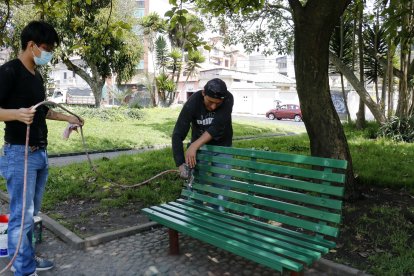 Entre las actividades estaban pintar las banquetas que están en diferentes puntos del espacio.