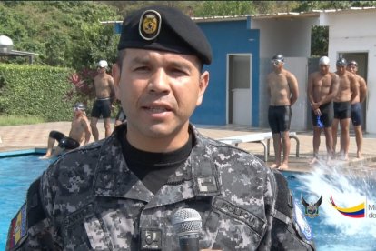 Pesántez durante una capacitación como jefe del Grupo de Operaciones Especiales (GOE) Zona 8, en el 2016.