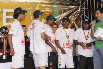 Marlon Ganchozo cuando se coronó campeón con Liga de Quito.