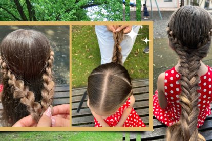La trenzas son las favoritas de las niñas. Arma dos trenzas laterales. Las unes y realiza una trenza en la cola.
