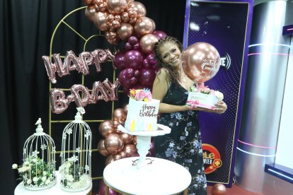 Tábata Gálvez en la celebración de su cumpleaños en su programa