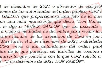 El documento de la Corte Suprema de Justicia muestra que Cao se comunicó con agentes encubiertos que se hicieron pasar por enlaces narcos en EE. UU.