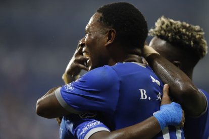 La celebración del gol de Carabalí.