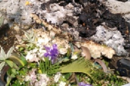 El guardia del camposanto vio los restos quemados fuera de la tumba.