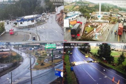 Medida.- Escena del paro de transporte pesado en Carchi