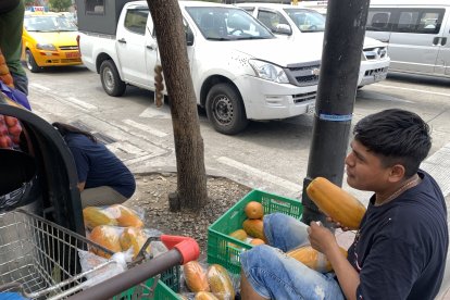 Armando Guamán enfundando su promo de dos papayas al precio de una, solo por Black Friday.