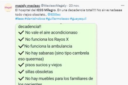 Algunos de los reclamos sobre la casa de salud se han volcado a las redes sociales