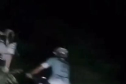 La silueta blanca a la izquierda es el ente en el bosque.