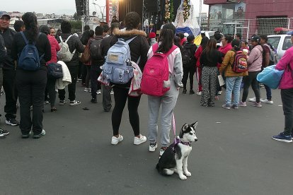Iván llegó desde Quito con su mascota Almohadín para caminar desde Ambato a Baños.