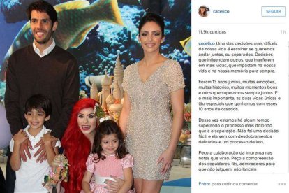 La carta y la imagen con la que Caroline Celico anunciaba su seperación definitiva de Kaká.