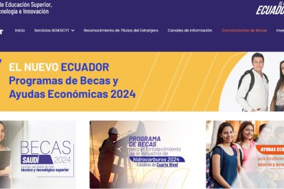 Visualización del sitio web del Senescyt