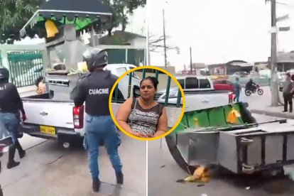 Luego de trepar la carreta a la camioneta, cayó al suelo y no la recogieron. Afectada (centro)