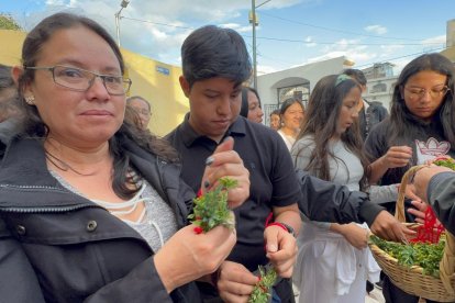 Un atado de ruda y una manilla roja entregan a los visitantes para que no les dé mal aire.