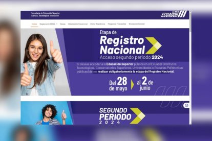 Captura de pantalla del sitio web de la Senescyt