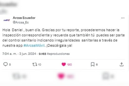 Esta fue la respuesta de Arcsa tras ver la publicación del usuario