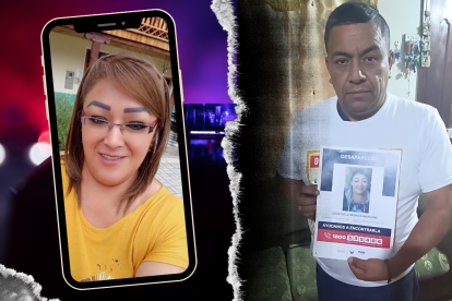 Carlos Rodríguez, esposo de Mónica León, revisa las fotografías que guarda en su celular.