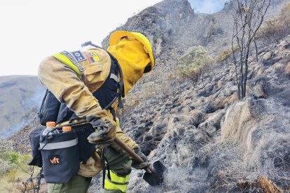Hay sitios en pendientes a las que los bomberos no pueden acceder. Sin embargo, donde pueden hacerlo, atacan de manera manual a las llamas.