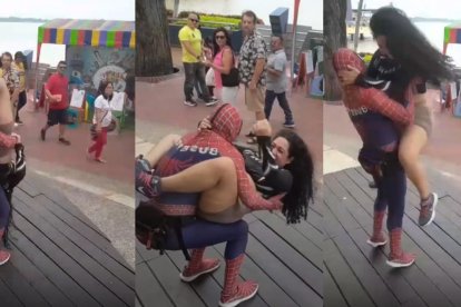 La foto de en medio fue la que cuestionó la Fundación Malecón 2000. Las otras son parte del video completo de la pirueta.