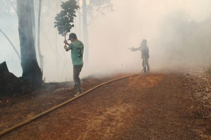 Varias personas ayudaron a calmar las llamas.