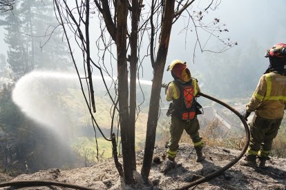 Miembros del Cuerpo de Bomberos siguen en actividades para controlar las llamas.
