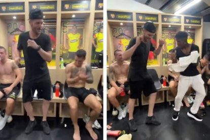 Javier Burrai bailando salsa choke en el camerino con Adonis Preciado.