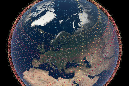 Vista gráfica de la constelación de 6.000 satélites de Elon Musk que rondan la Tierra.