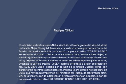 Este fue el comunicado emitido por la cartera de estado.