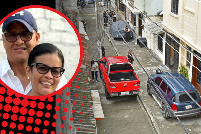 Hugo Marcelo Molina Rezabala (círculo) fue asesinado a tiros en la puerta de su casa. Agentes policiales llegaron al lugar para recabar indicios.