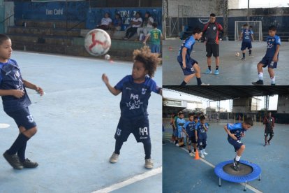 La escuela de futbol Glorias del Sur - Católica en pleno entrenamiento.